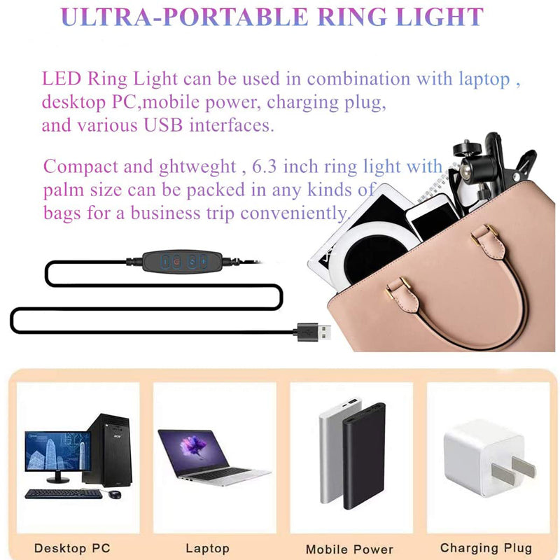 Éclairage Circulaire USB pour Visioconférence clipsable pour ordinateur de bureau, tablette, mobilertable.